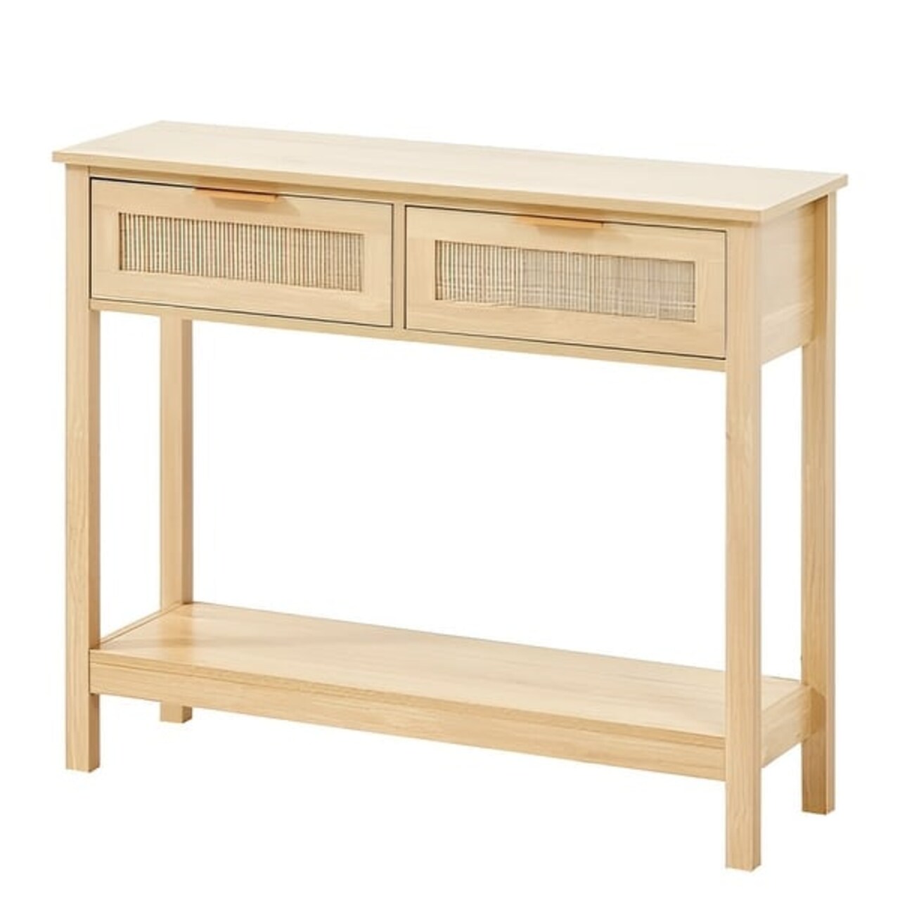 Natural Rattan Entryway Table with 2 Drawers, Storage Console